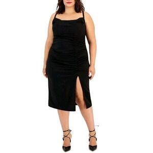 Emerald Sunday Black Cocktail Dress Plus Size 20 Stretch Side Ruched Slit
